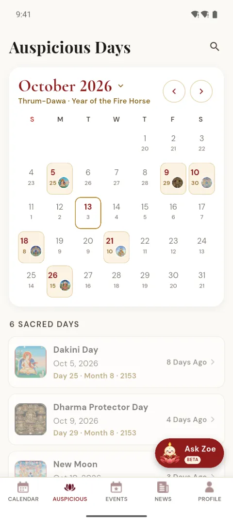 Auspicious days through the month