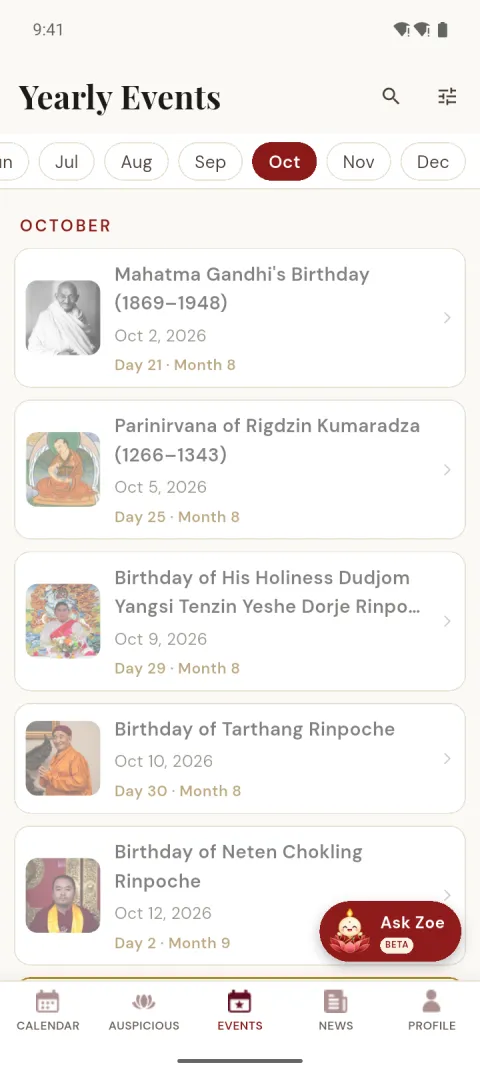 Upcoming festivals and anniversaries